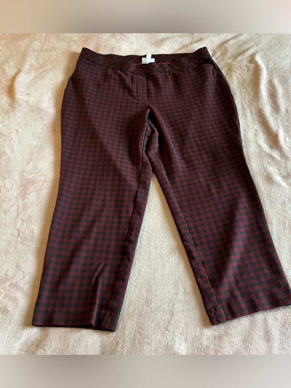 J. Jill ponte slim leg red and black checked pull on crop pants size XL petite